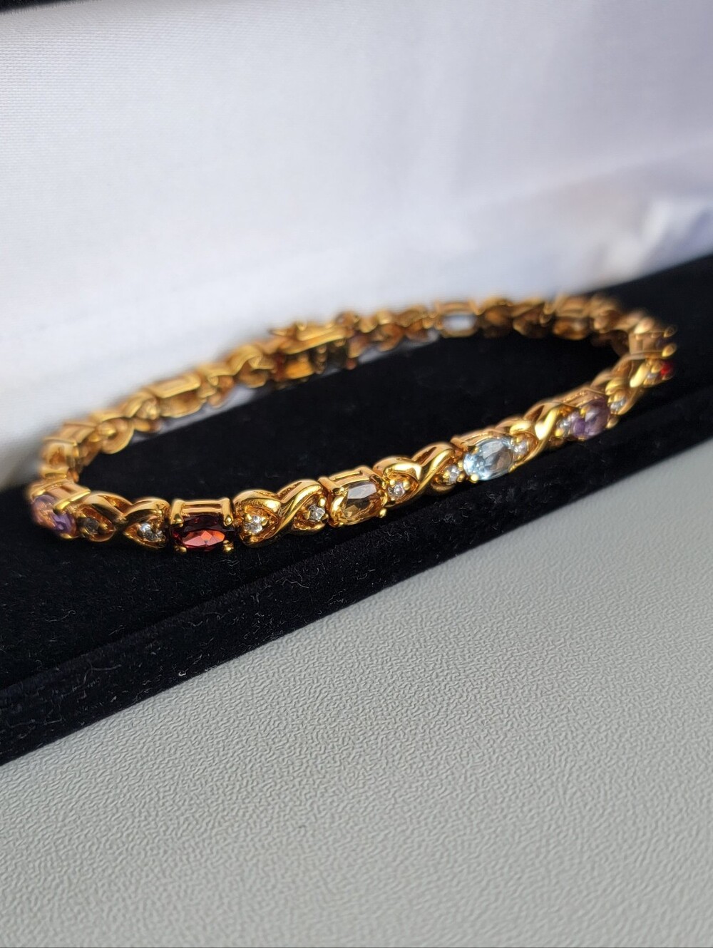 Vintage 14K Gold Vermeil Multicolor Gemstone Tennis Bracelet